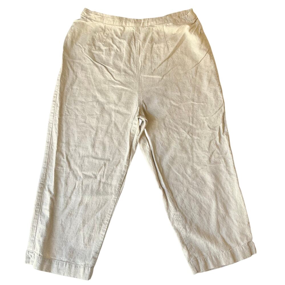 Jaclyn Smith Classic Women Linen Capri Pants size M Natural Beige Elastic Waist